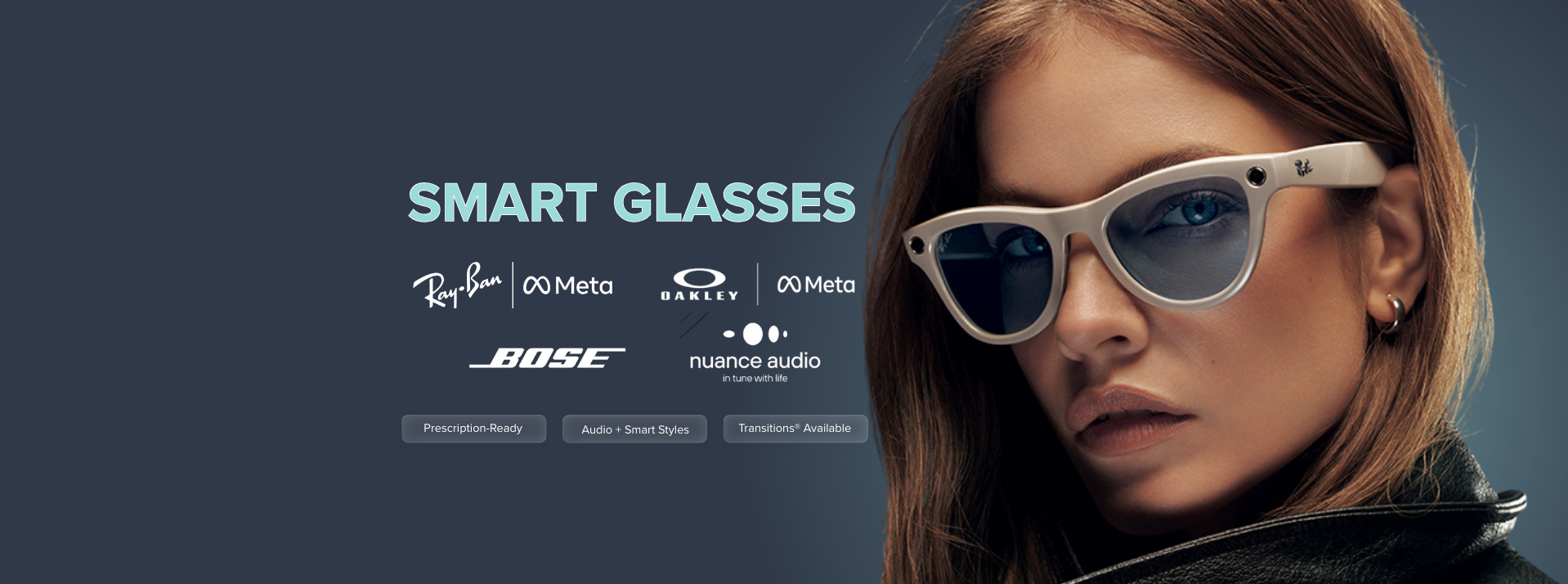 Smart glasses collection featuring Meta Ray-Ban and Oakley smart eyewear with audio and camera technology